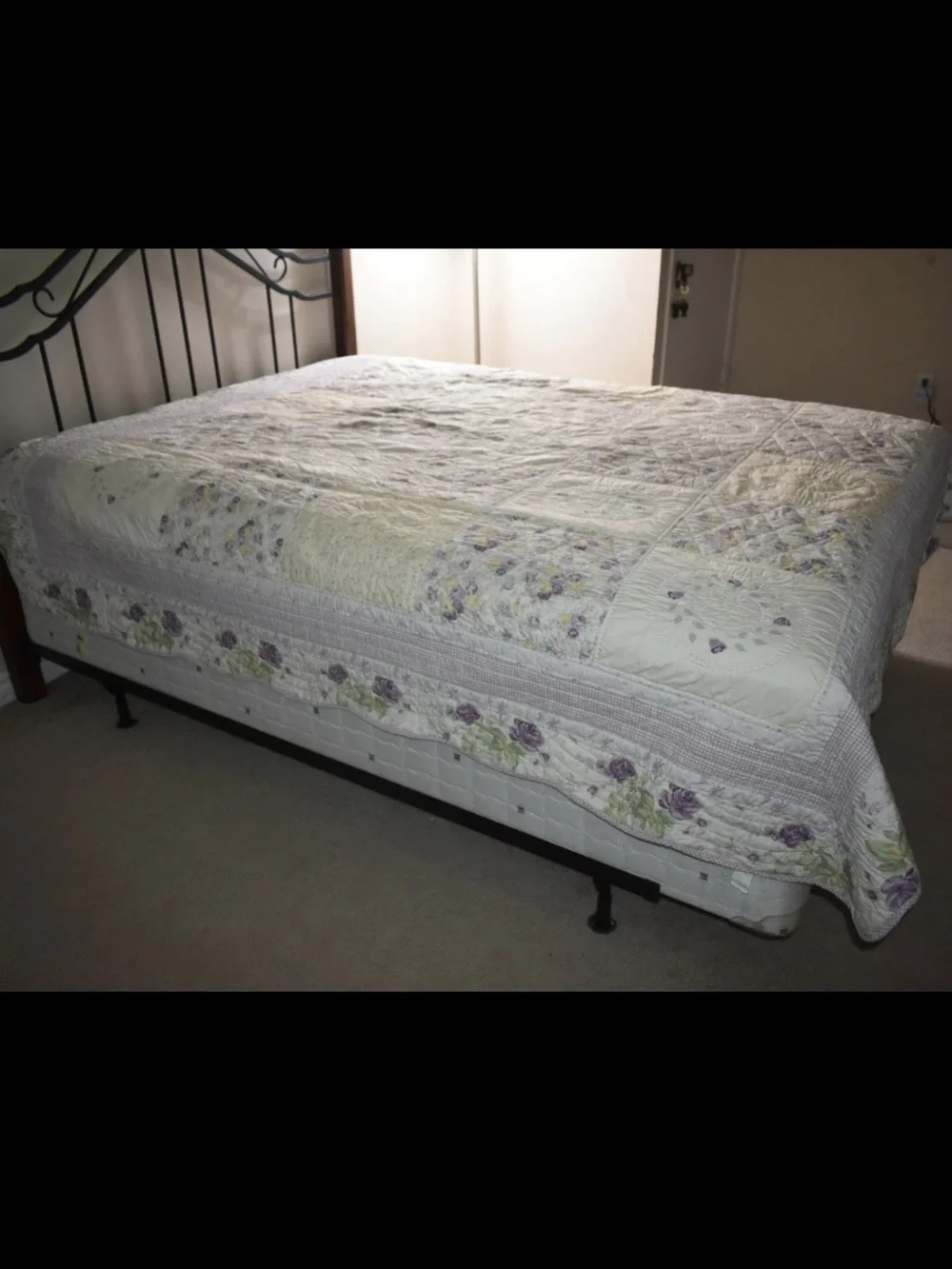 Vintage Quilt Full Queen Blanket Floral Flower embroidered Beads Country Cottage